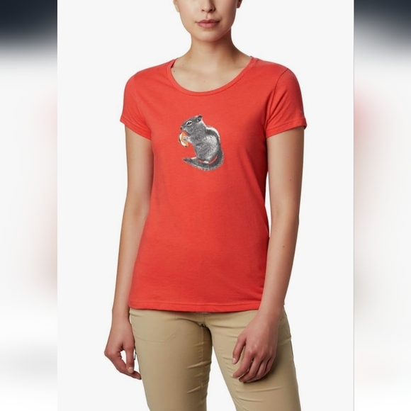 Columbia Smores Squirrel Orange T-shirt Sz SM Gorpcore Cabincore Camping - Picture 2 of 12